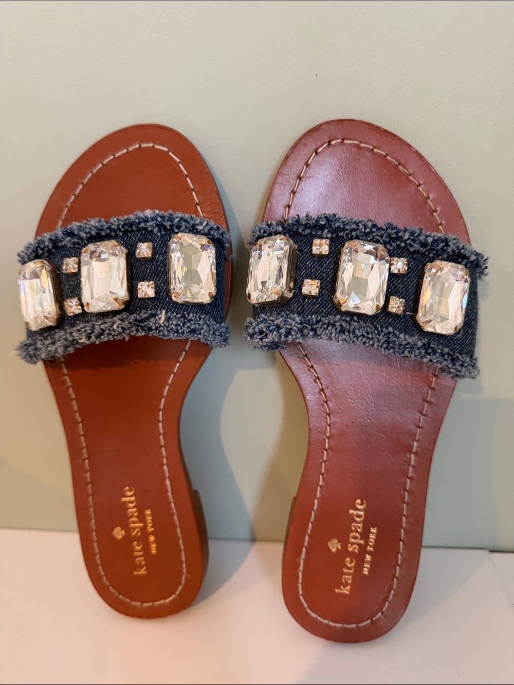 Kate Spade Denim Jeweled Slide Sandals